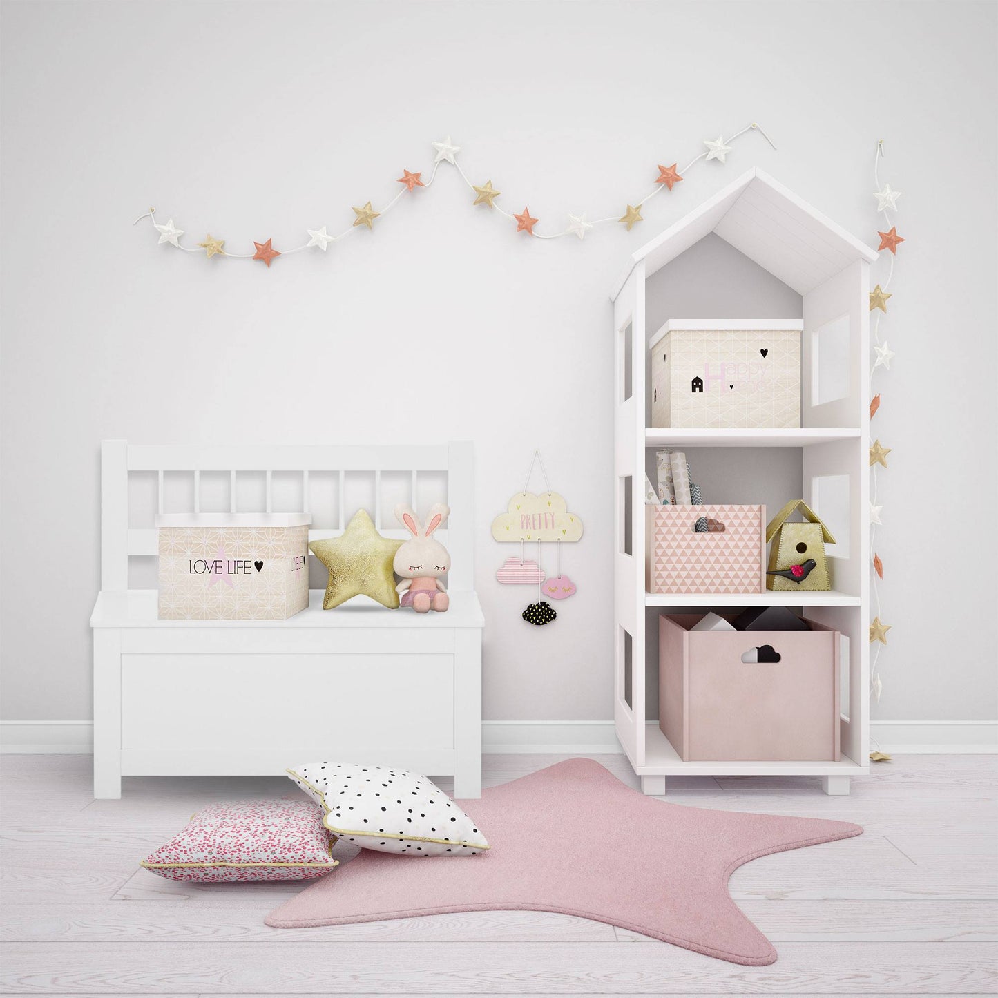 Well Home Banco De Almacenamiento Arcón Infantil De Madera Blanco - 74,5x34x64cm