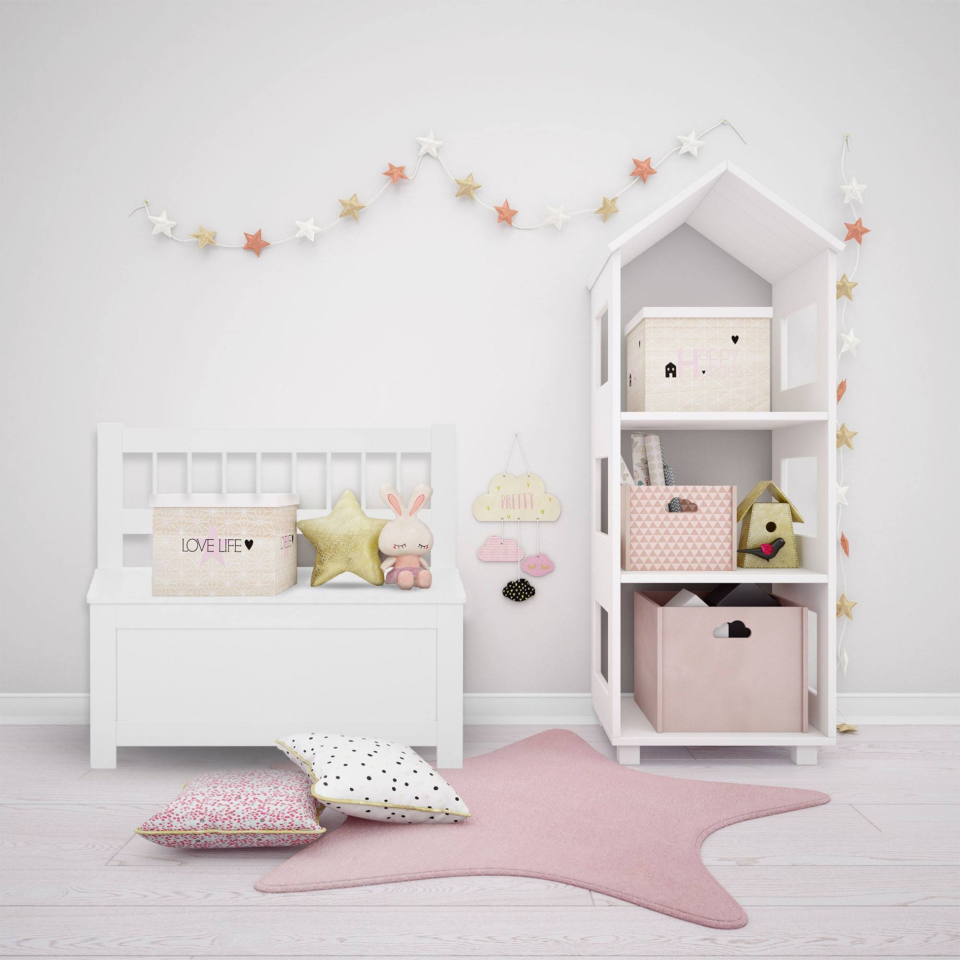 Well Home Banco De Almacenamiento Arcón Infantil De Madera Blanco - 74,5x34x64cm