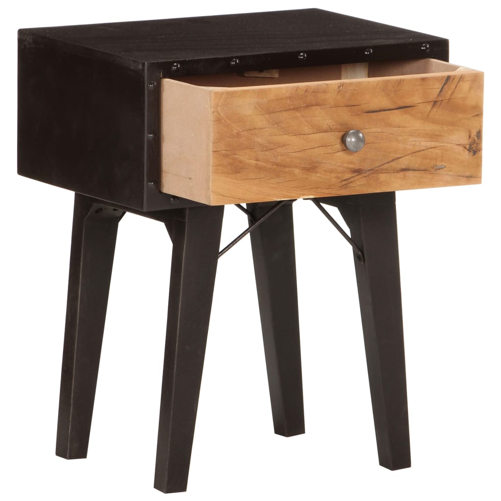 Mesita De Noche De Madera Maciza Reciclada 40x30x50 Cm_0