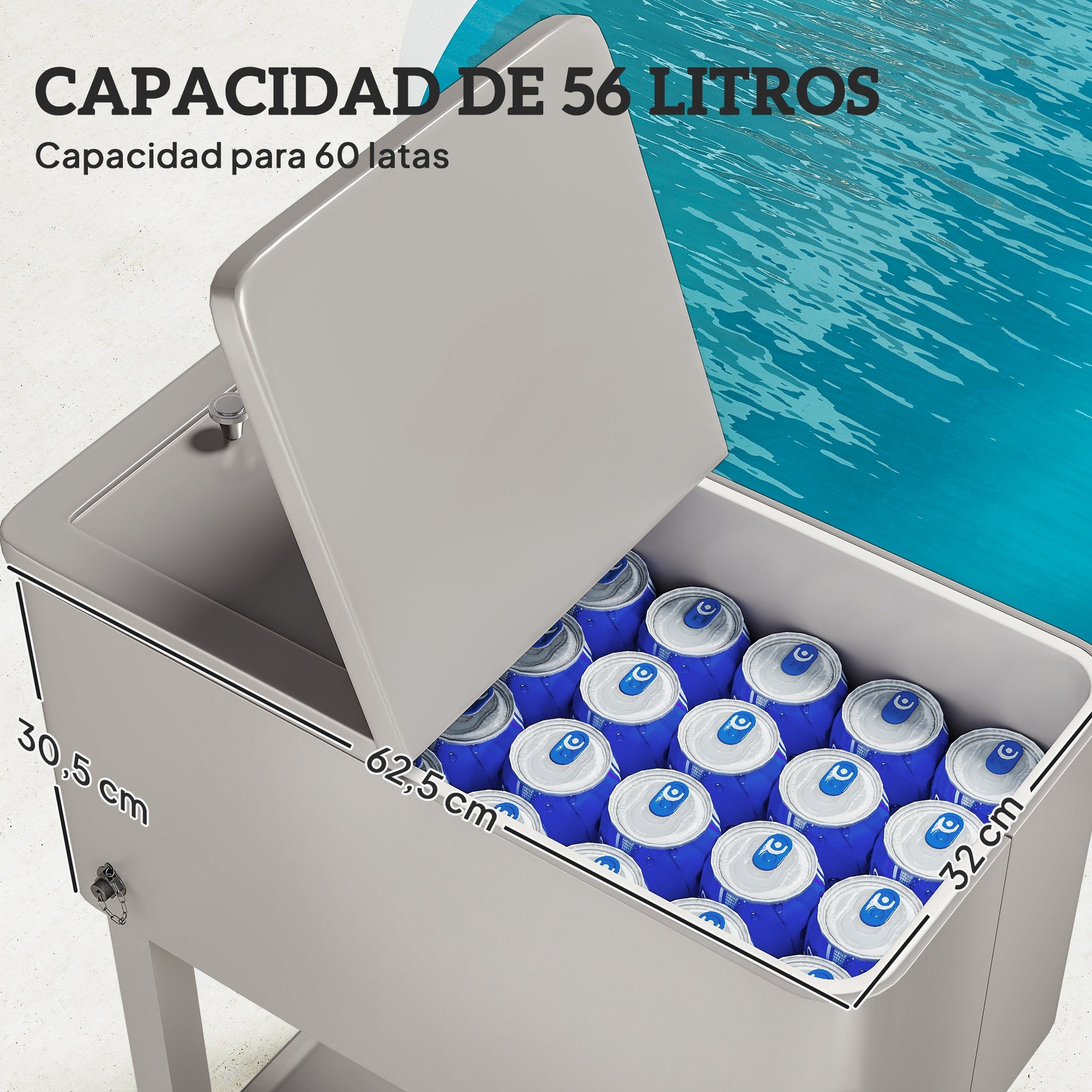 Outsunny Carro De Bebidas Refrigerado 56l Con Ruedas 67x35x80 Cm Gris Claro_4