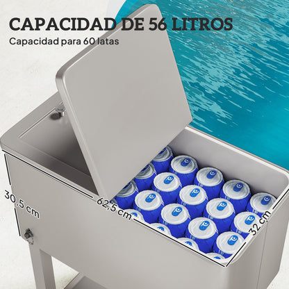 Outsunny Carro De Bebidas Refrigerado 56l Con Ruedas 67x35x80 Cm Gris Claro_4