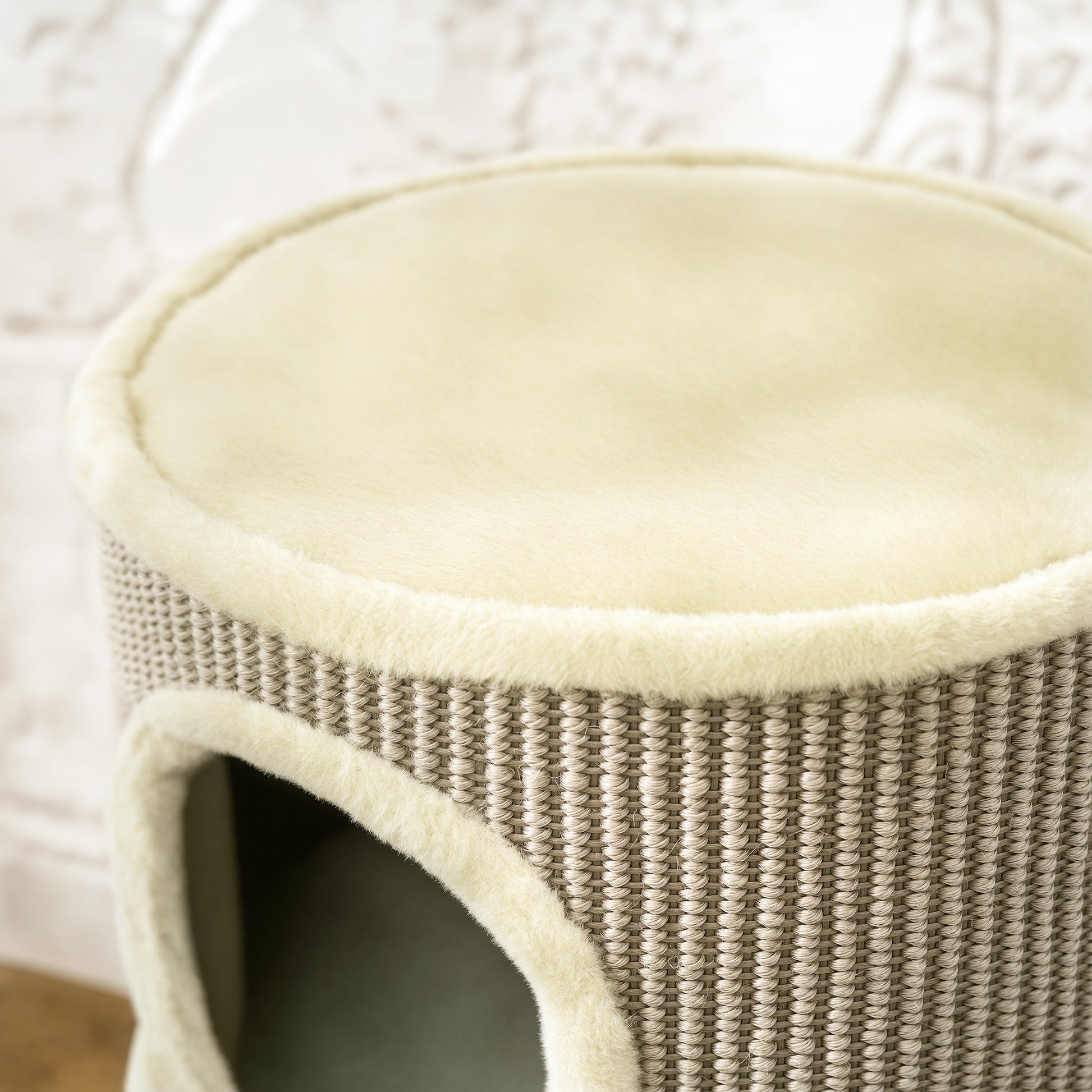 Pawhut Barril Rascador Para Gatos De 2 Niveles 49 Cm Con Cama Caqui Y Café_4