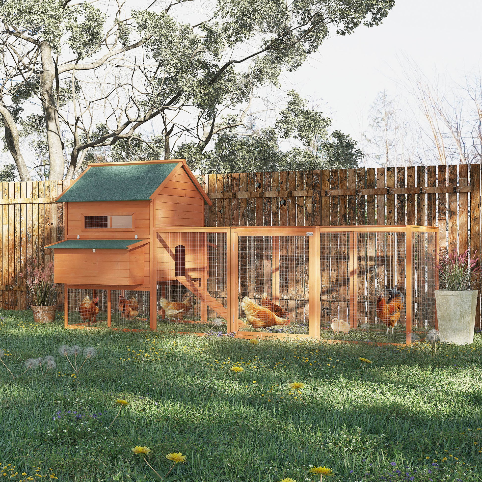 Pawhut Gallinero Exterior Madera Para 8-10 Gallinas Con 2 Nidos 347x160x150 Cm_1