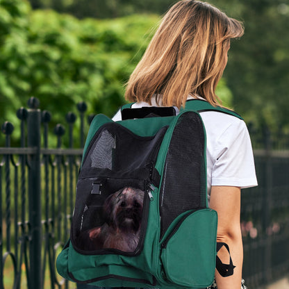 Pawhut Transportín 2 En 1 Para Mascotas Carrito Mochila Ruedas 42x25x55 Cm Verde_1