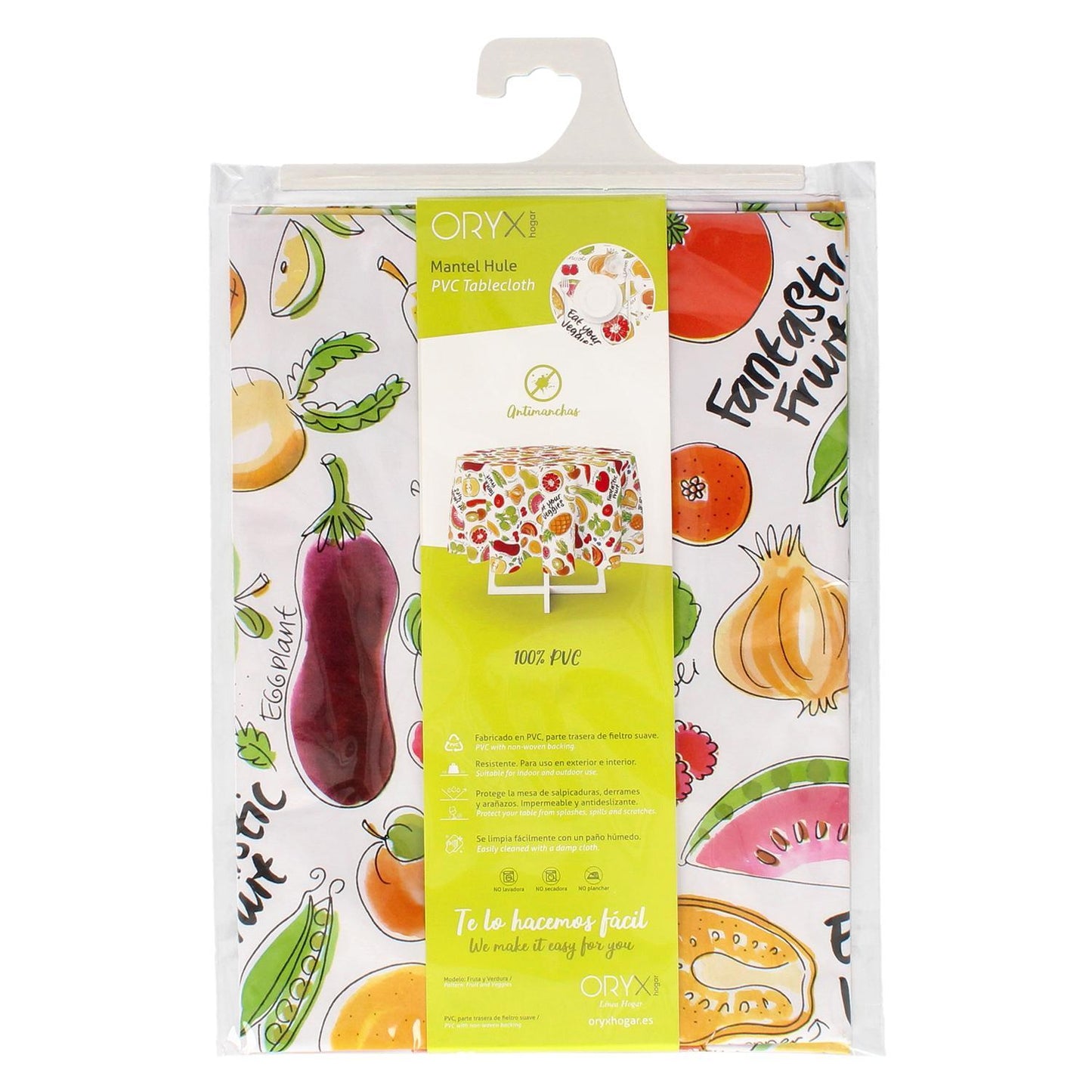 Mantel Hule Redondo Frutas Fantasia Impermeable Antimanchas Pvc Ø 140 Cm. Uso Interior Y Exterior