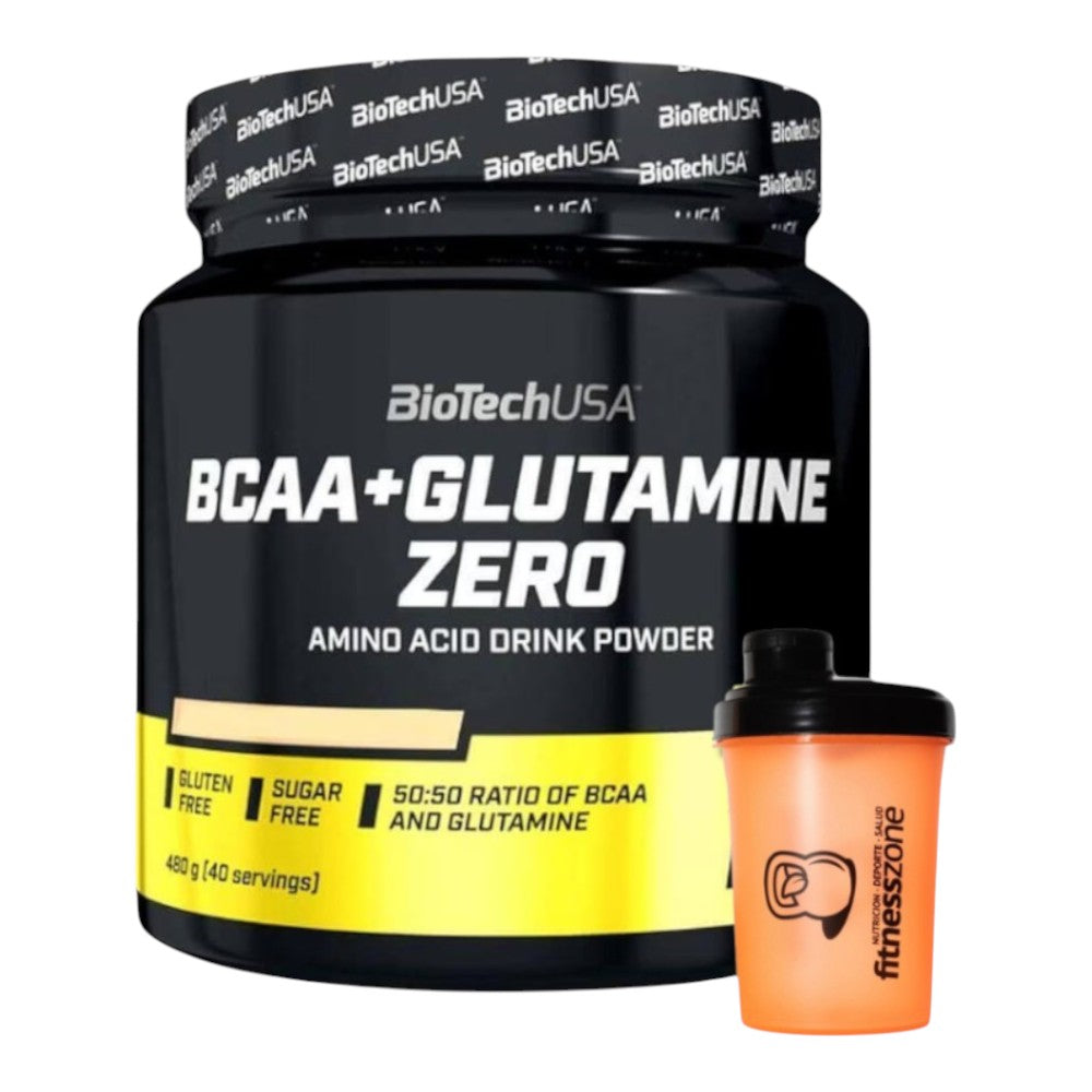 Bcaa + Glutamine Zero 480 Gr + ¡shaker Fitnesszone De Regalo! Naranja_0