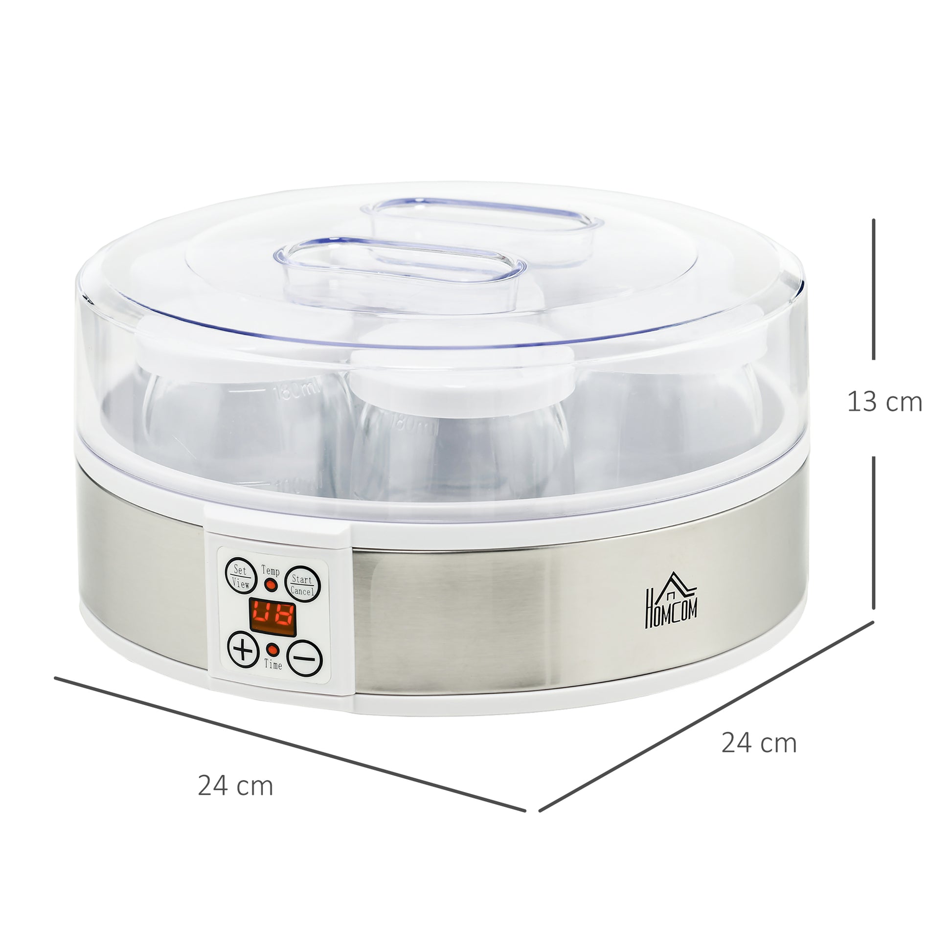 Homcom Yogurtera 20w 1,26l Con 7 Tarros De Cristal De 180 Ml 24x24x13 Cm Blanco_2