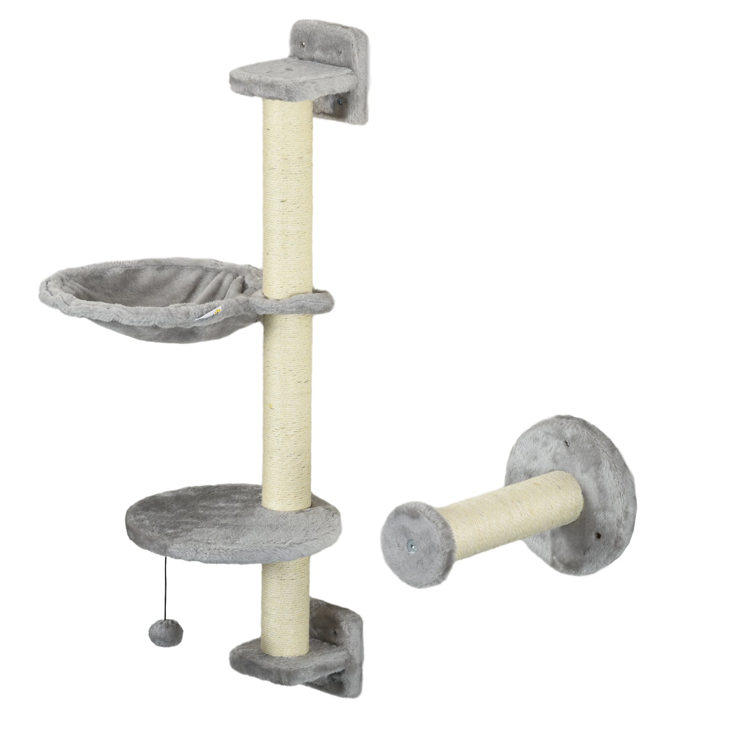 Pawhut Estante De Escalada Para Gatos De Pared Con Hamaca Bola Gris Y Beige_3