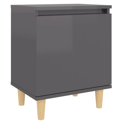 Mesitas De Noche 2 Uds Patas De Madera Gris Brillo 40x30x50 Cm_4