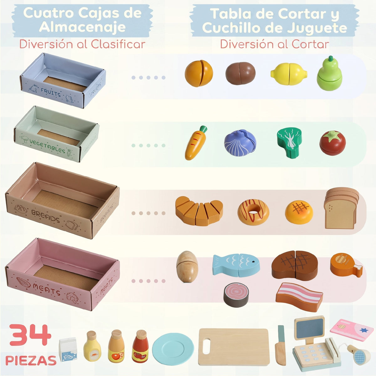 Aiyaplay Supermercado De Juguete De Madera Con Caja Registradora Pizarra Cajas_5