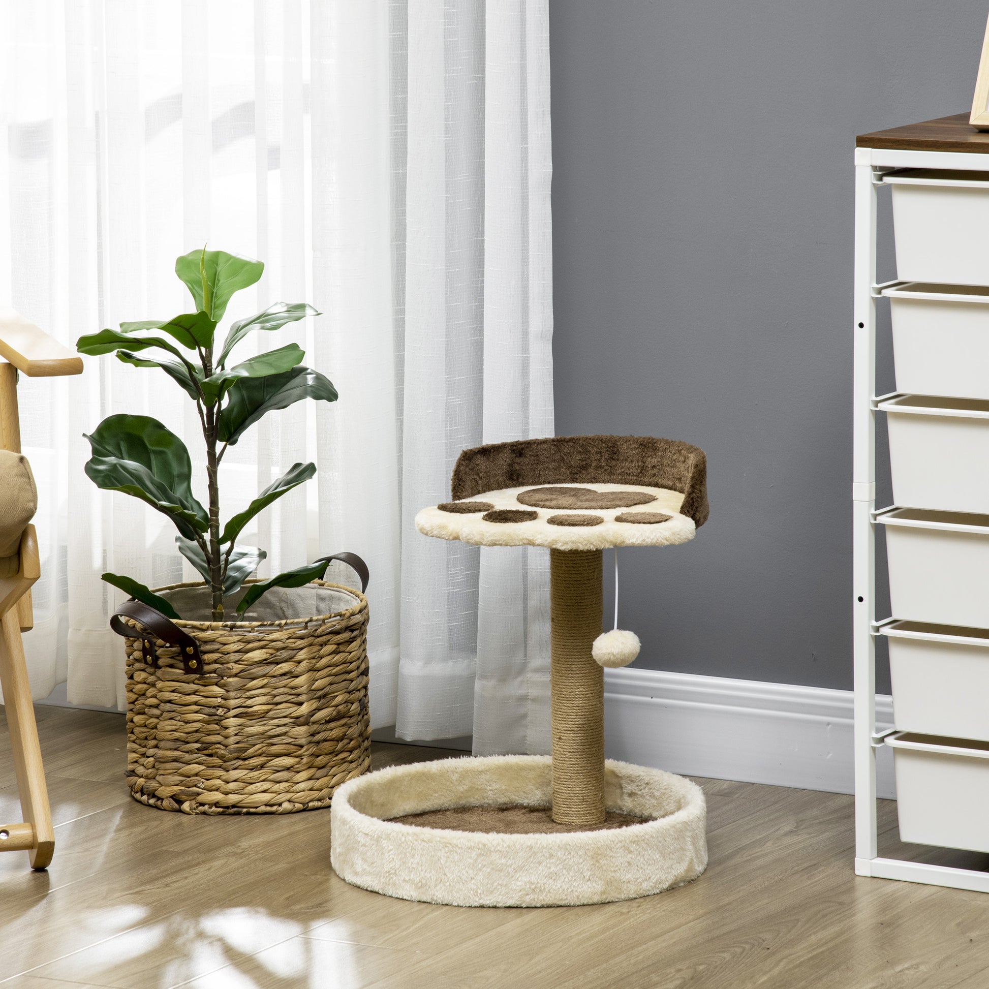 Pawhut Árbol Rascador Para Gatos Altura 44 Cm Con 2 Camas Poste De Yute Marrón_1