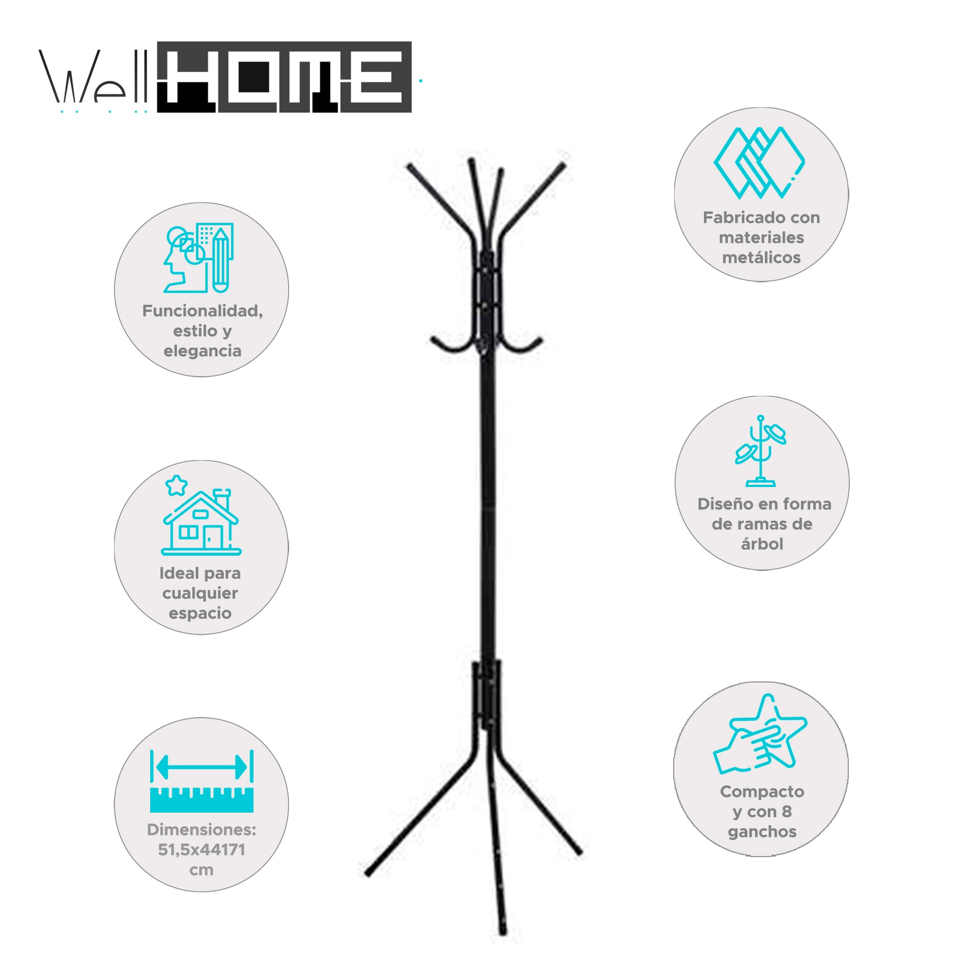 Wellhome Perchero Árbol Metal 8 Colgadores