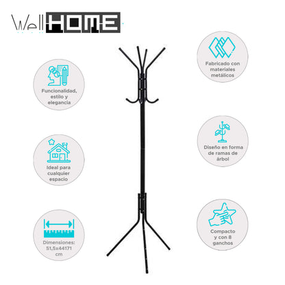 Wellhome Perchero Árbol Metal 8 Colgadores