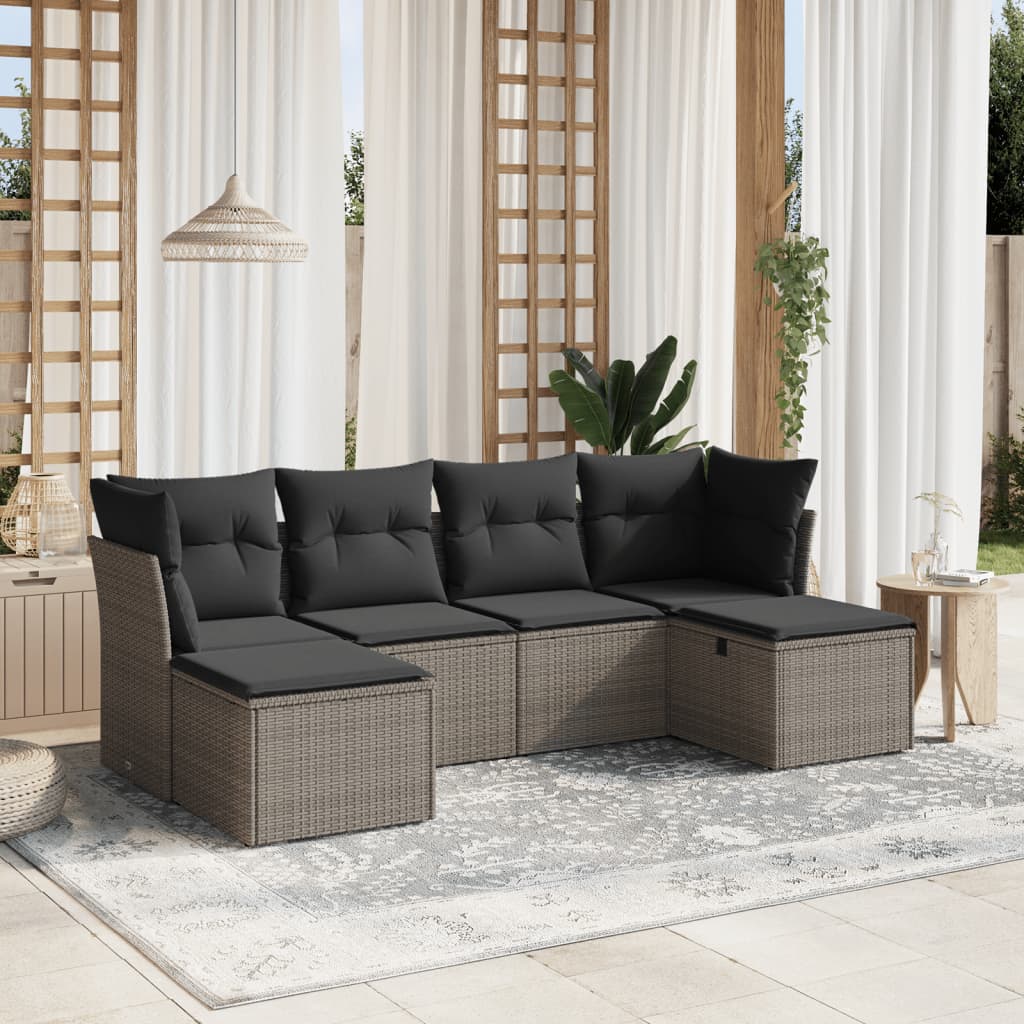 Set De Muebles De Jardín 6 Pzas Y Cojines Ratán Sintético Gris / Vetonek_3