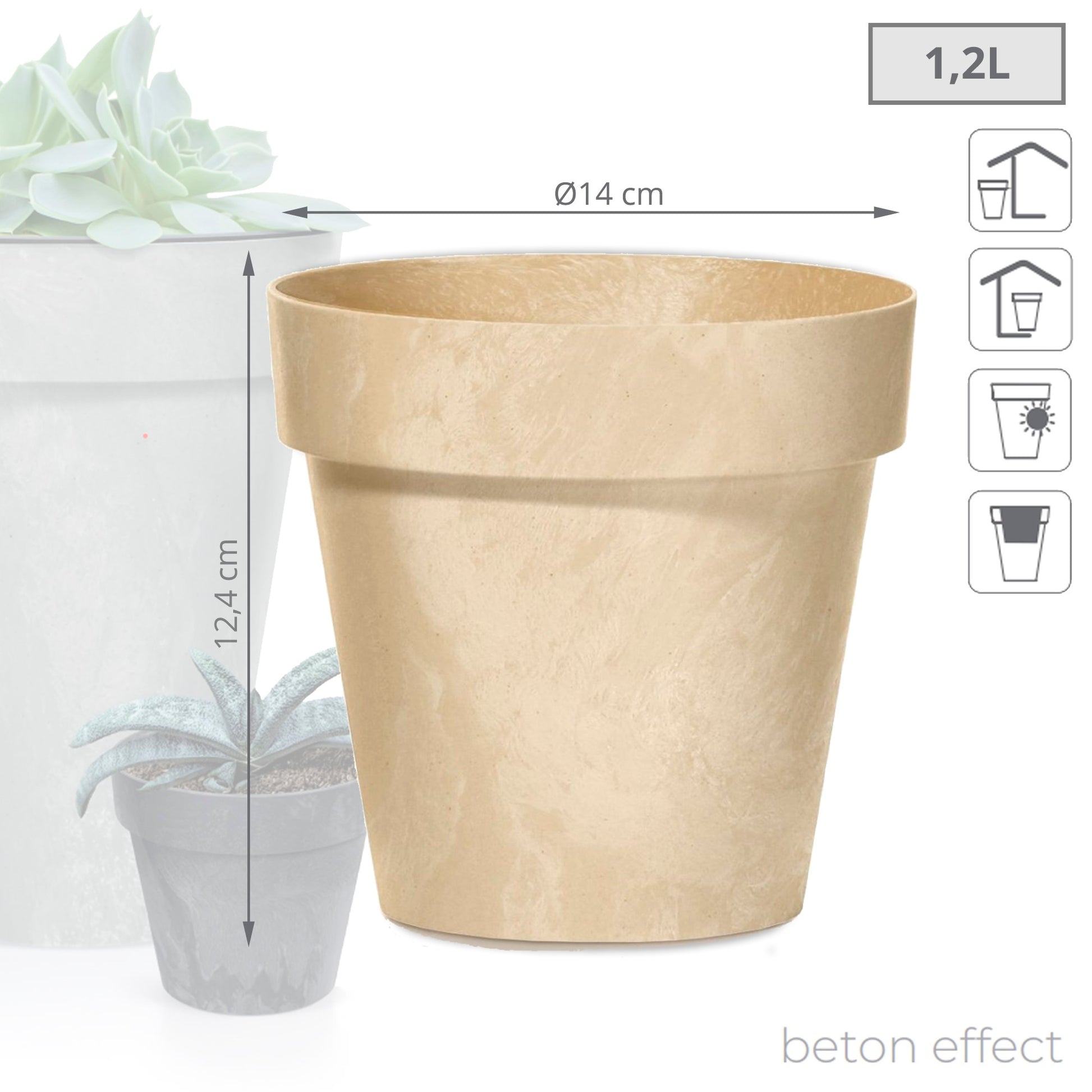 Maceta Cube Beton Effect 1,2l., Dimensiones (mm) 140x140x124, Color Crema_2