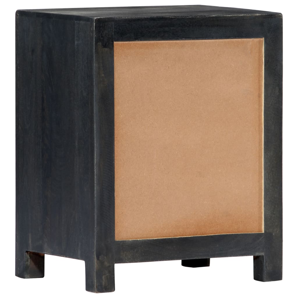 Mesita De Noche Tallada Madera Maciza De Mango Gris 40x30x50 Cm_1