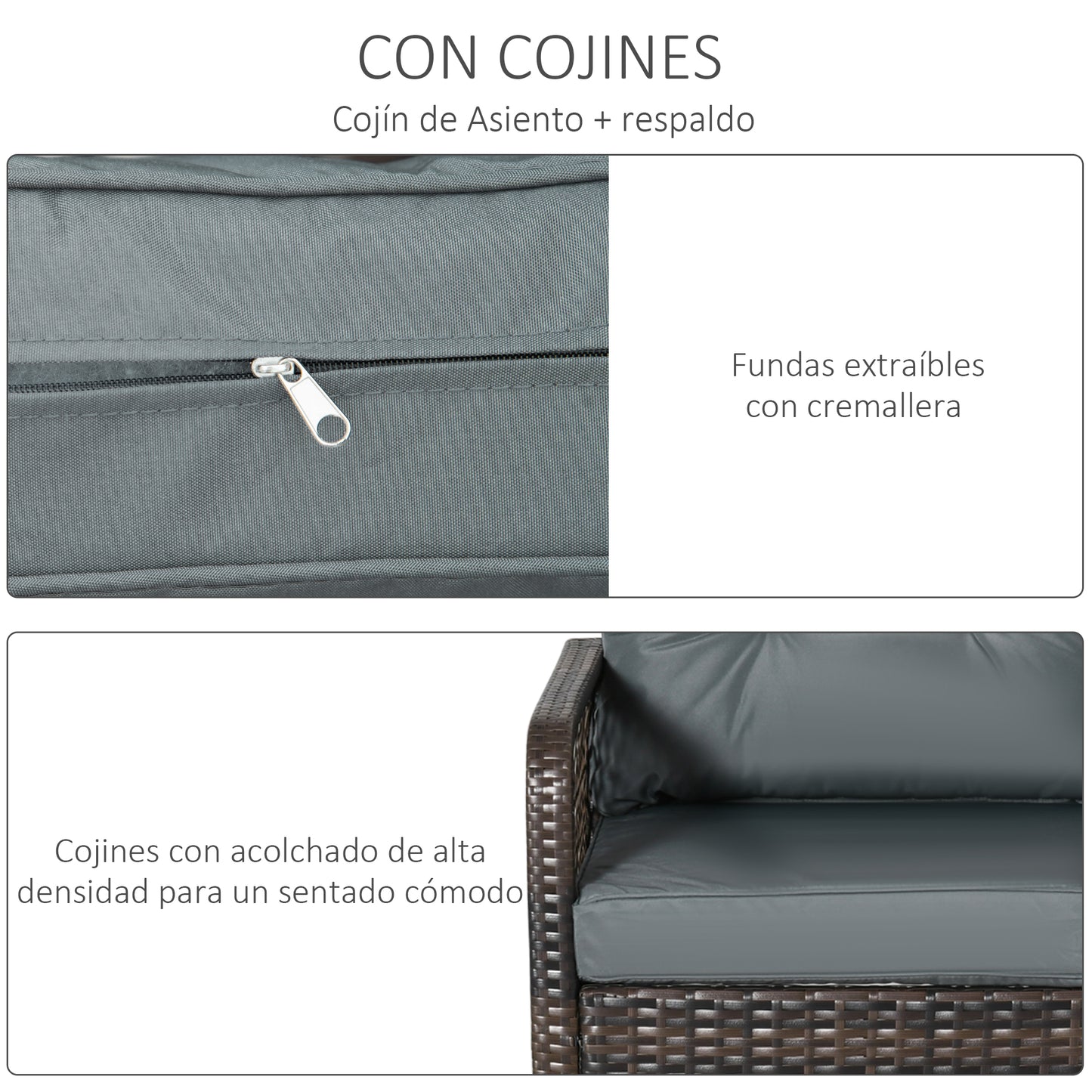 Outsunny Conjunto De Muebles De Ratán Jardín 2 Sillones Y Mesa De Vidrio Marrón_5