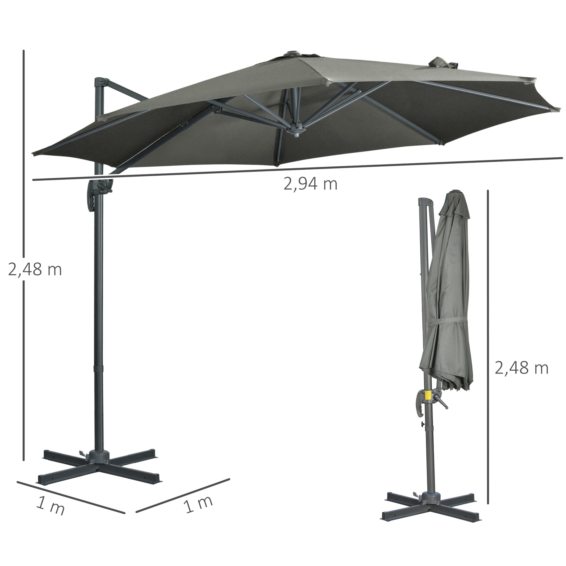 Outsunny Sombrilla De Jardín De Aluminio Ø300x250 Cm Con Manivela Gris_2