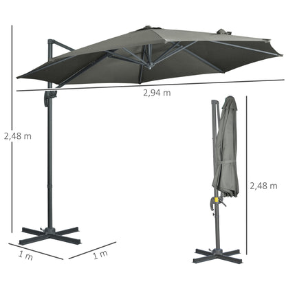Outsunny Sombrilla De Jardín De Aluminio Ø300x250 Cm Con Manivela Gris_2