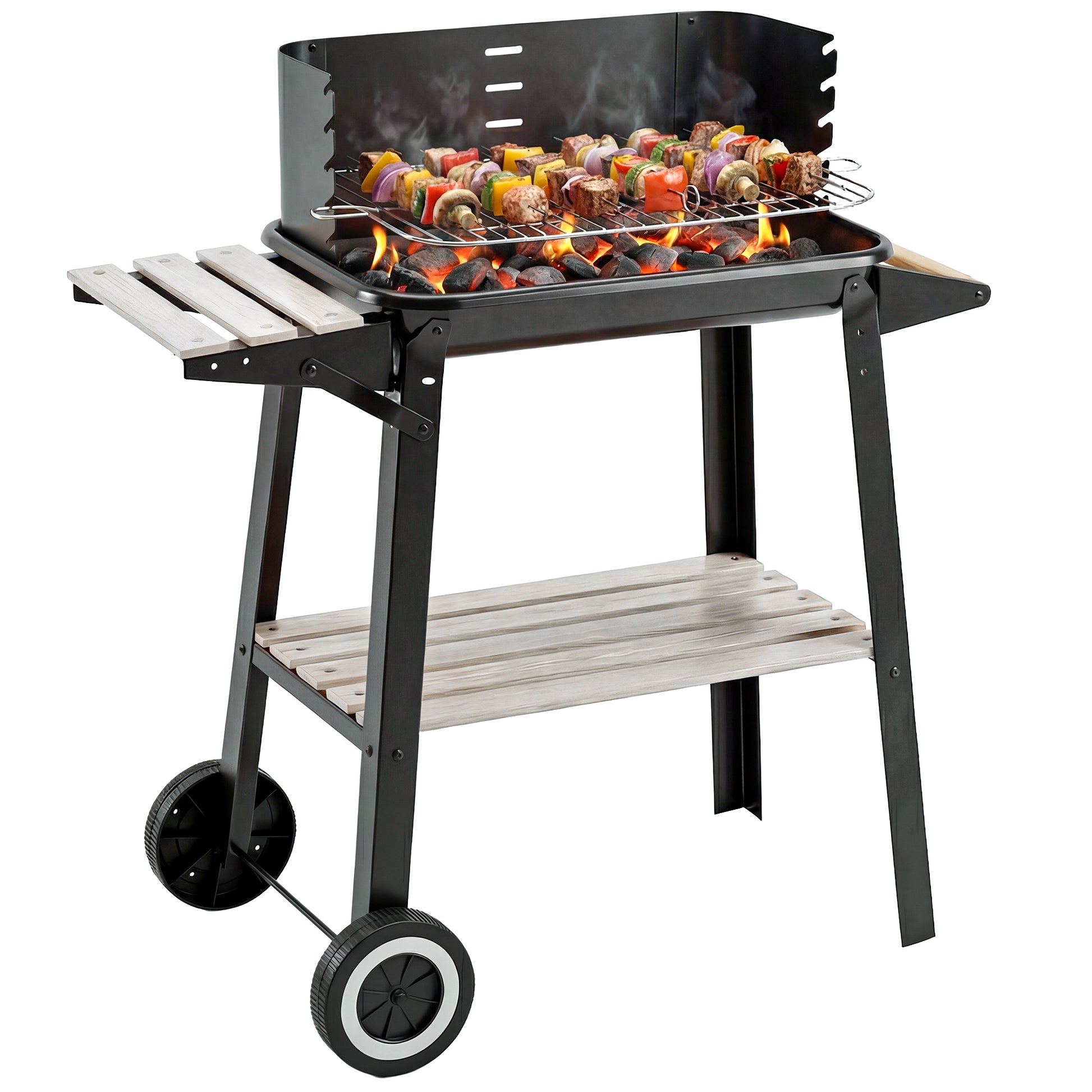 Outsunny Barbacoa Carbón Altura Parrillas Ajustable Estantes Ruedas 83x46x87 Cm_0