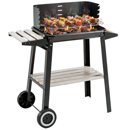 Outsunny Barbacoa Carbón Altura Parrillas Ajustable Estantes Ruedas 83x46x87 Cm_0