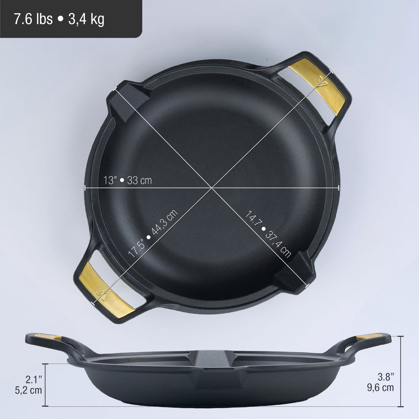 Victoria Paellera Sartén Hierro Fundido Curado Signature Gold Inducción 33cm, Apta Fuego, Barbacoa, Horno_3