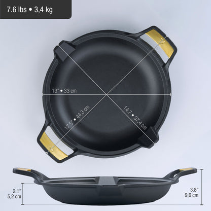 Victoria Paellera Sartén Hierro Fundido Curado Signature Gold Inducción 33cm, Apta Fuego, Barbacoa, Horno_3