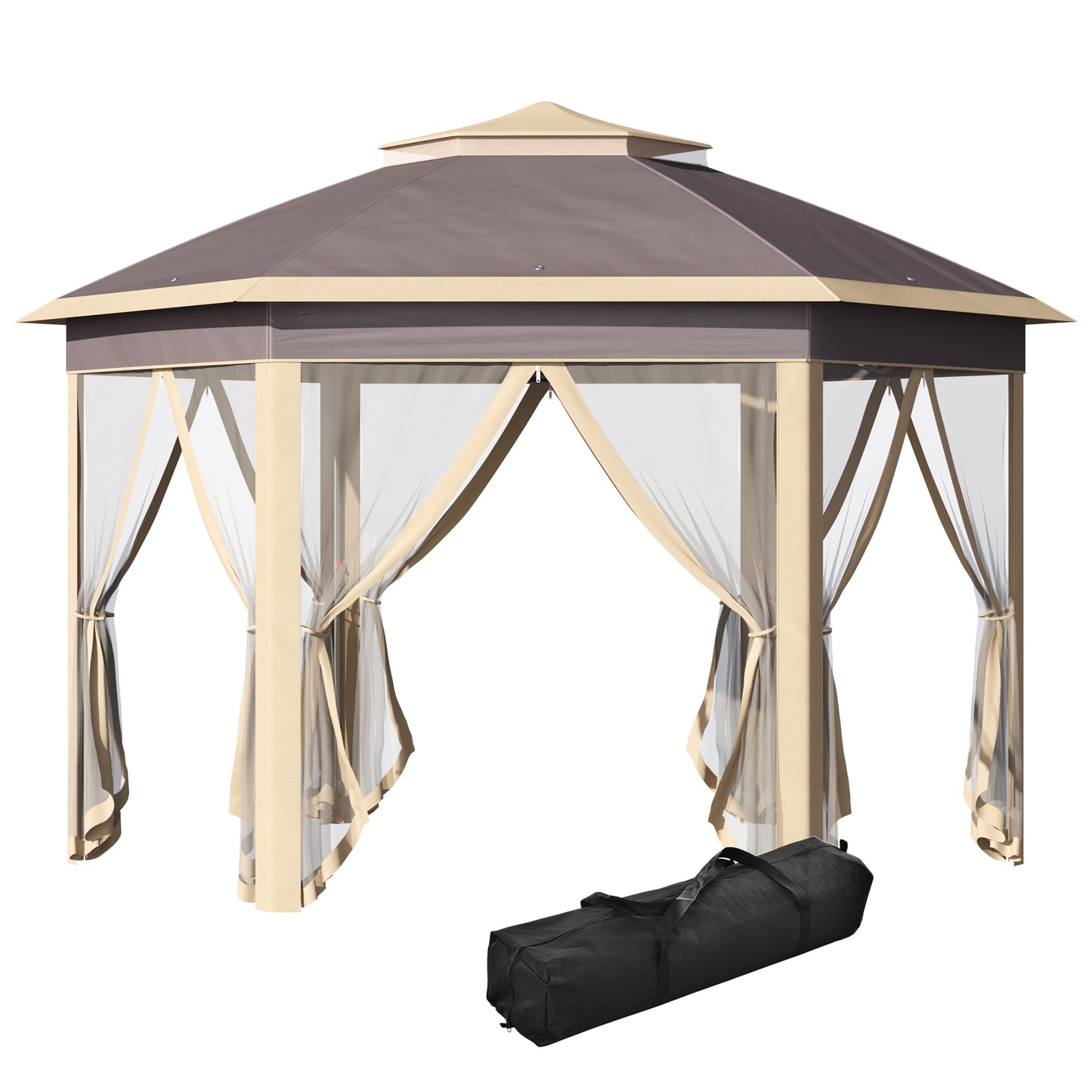 Outsunny Carpa Plegable 4,05x3,4x2,85 M Altura Ajustable Doble Techo Mosquiteras_0