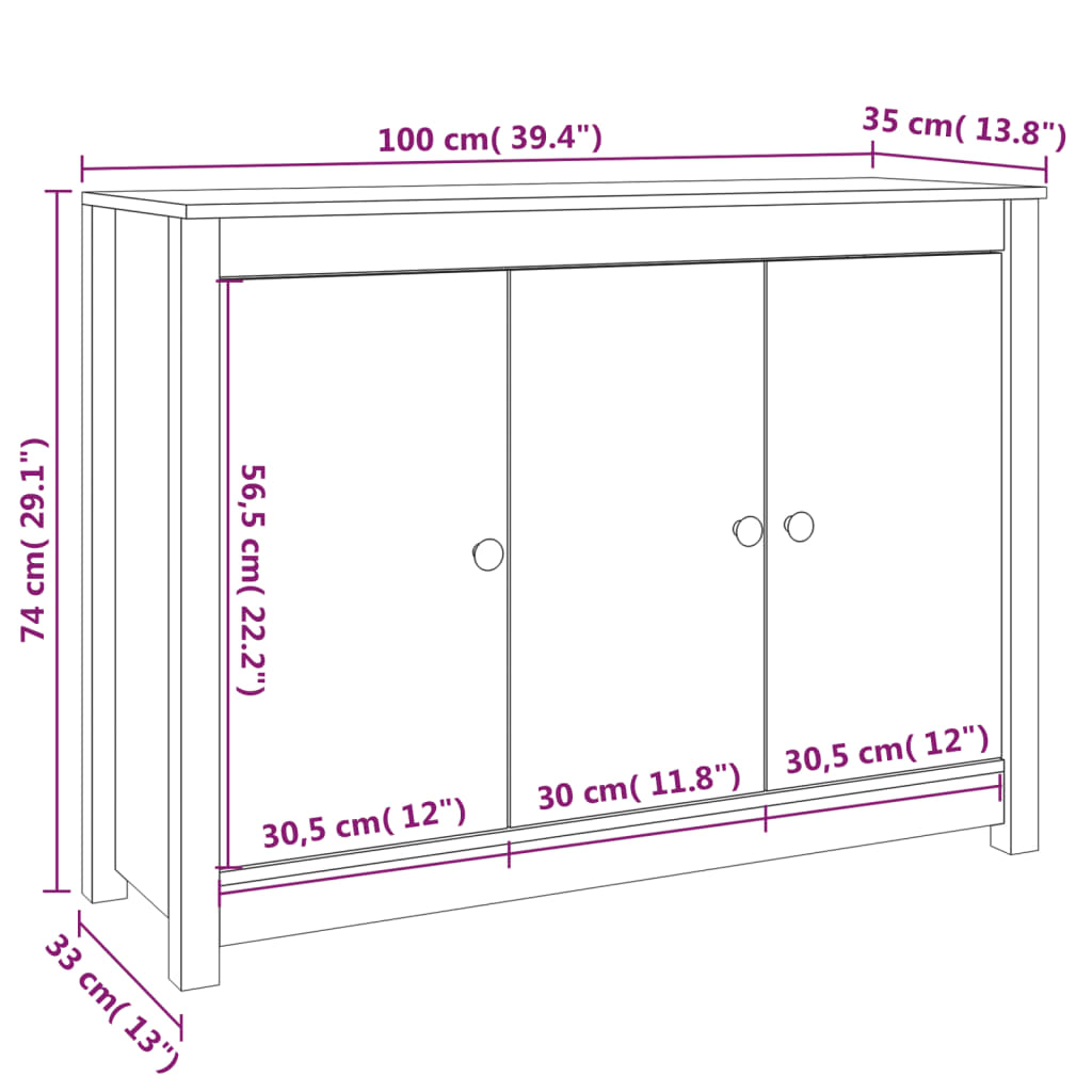 Aparador De Madera Maciza De Pino 110x35x74 Cm / Vetonek_2
