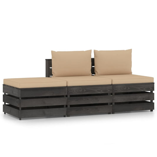 Muebles De Jardín 3 Piezas Con Cojines Madera Impregnada Gris / Vetonek_0