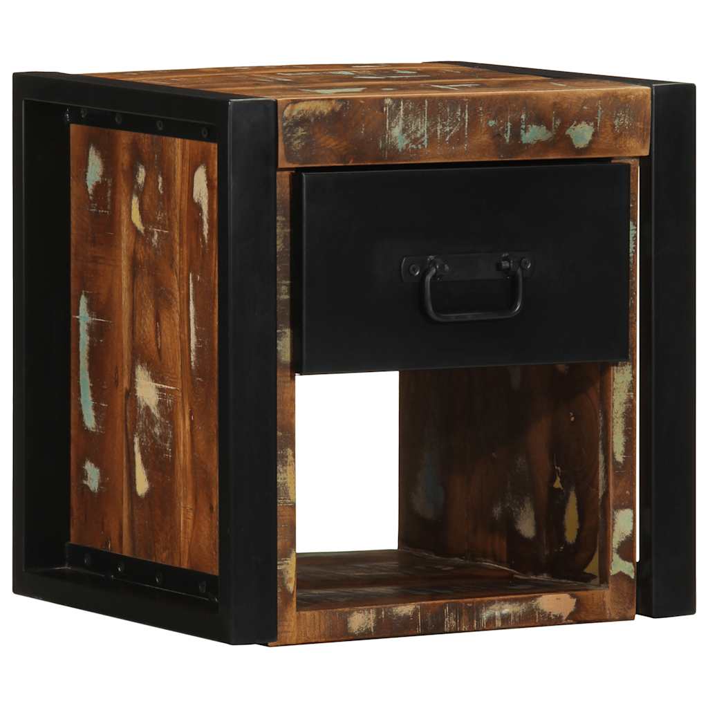 Mesilla De Noche Multicolor 40x35x40 Cm Madera Maciza Reciclada_0