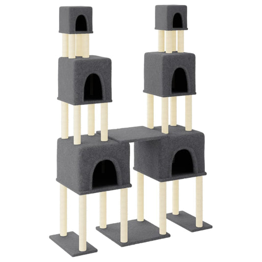 Vidaxl Rascador Para Gatos Con Postes De Sisal Gris Oscuro 199 Cm_0