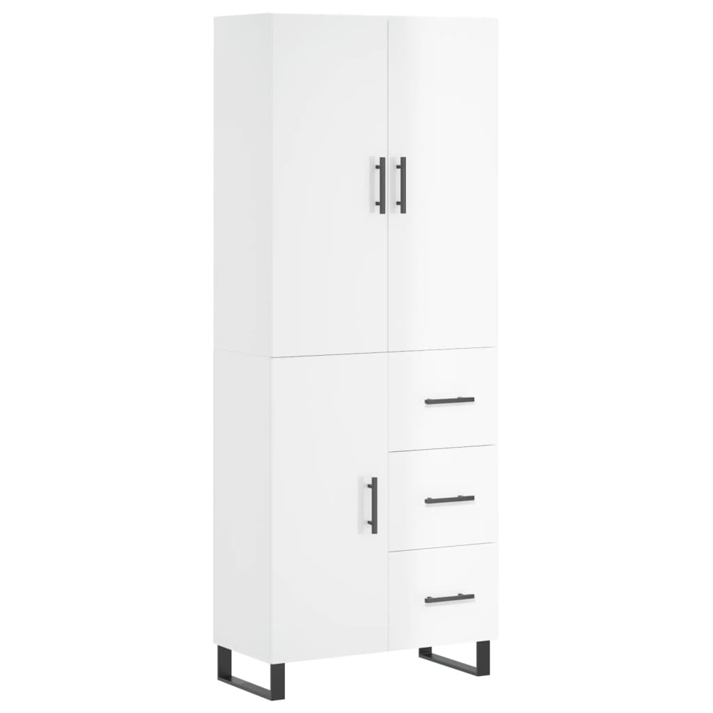 Aparador Alto Madera Contrachapada Blanco Brillo 69,5x34x180 Cm_1