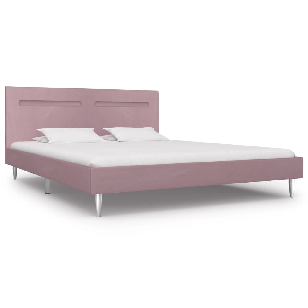 Estructura De Cama Con Led Sin Colchón Tela Rosa 180x200 Cm / Vetonek_0