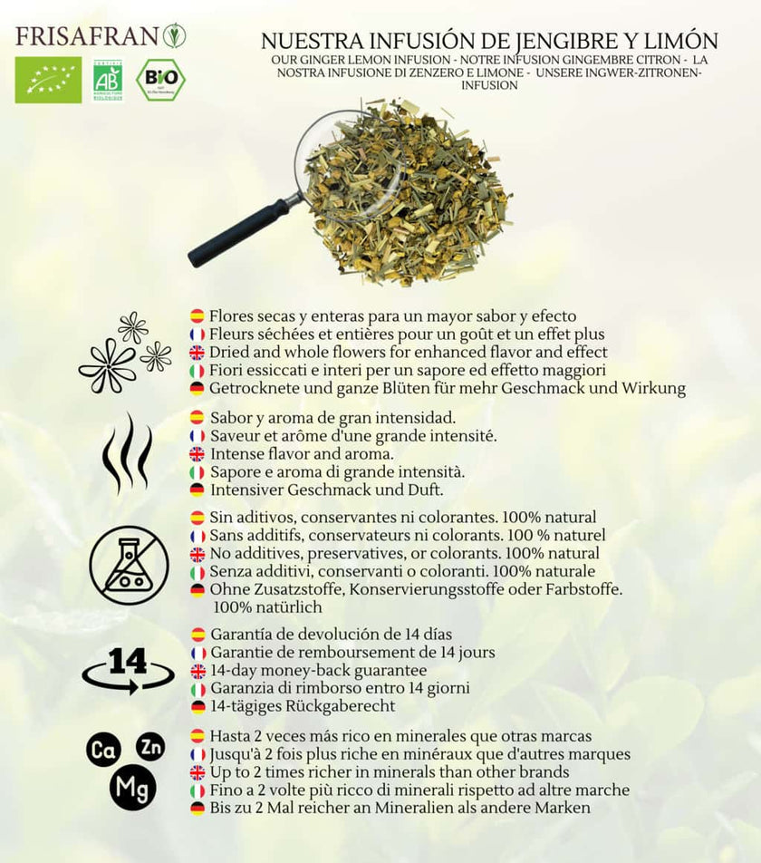 Infusión De Jengibre-limón Ecológica |granel | Calidad | Frisafran 100 G_3