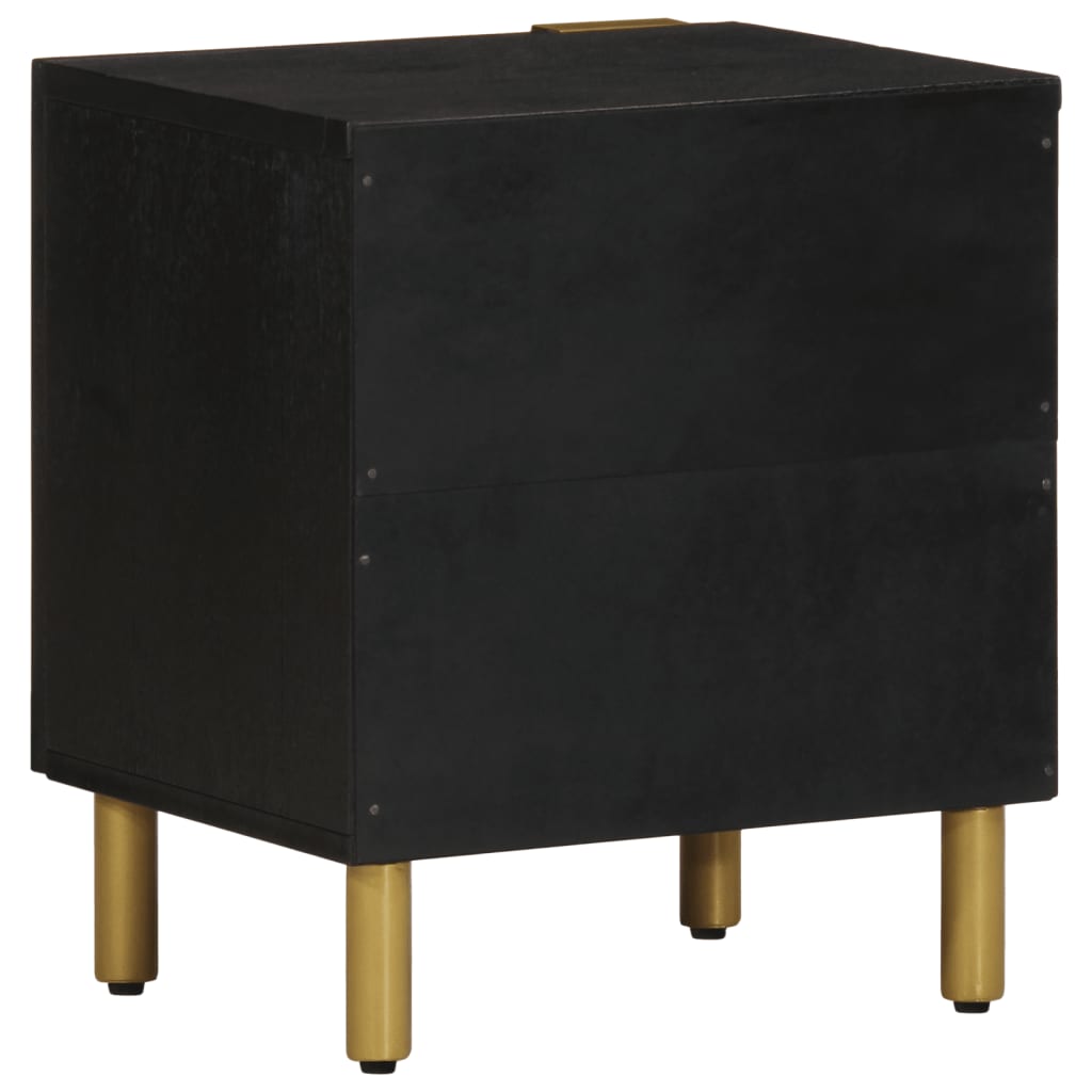 Mesita De Noche De Madera Maciza De Mango Negra 40x33x46 Cm_3