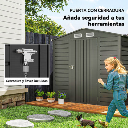 Outsunny Caseta De Jardín 190x131x188 Cm Con 2 Ventilaciones Y Puerta Gris_5