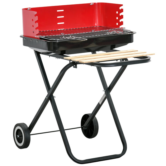 Outsunny Barbacoa De Carbón Plegable Portátil 2 Ruedas Ajustable 57x64x83cm_0