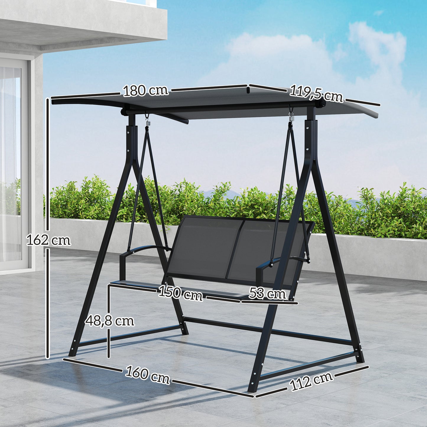 Outsunny Columpio De Jardín De 2 Plazas Con Toldo Ajustable 160x112x162 Cm Gris_2