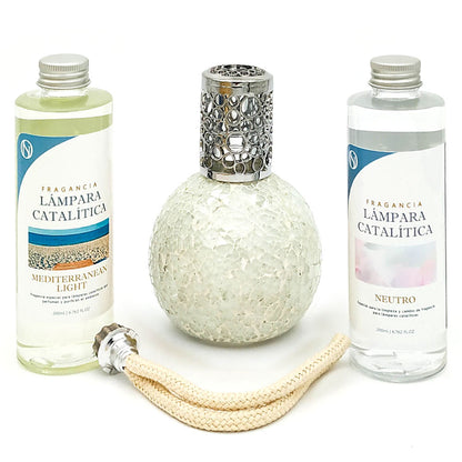 Pack Lámpara Catalítica Mosaico Blanco + Fragancia Mediterranean Light 200ml + Limpiador Neutro 200ml + Mecha Repuesto_0