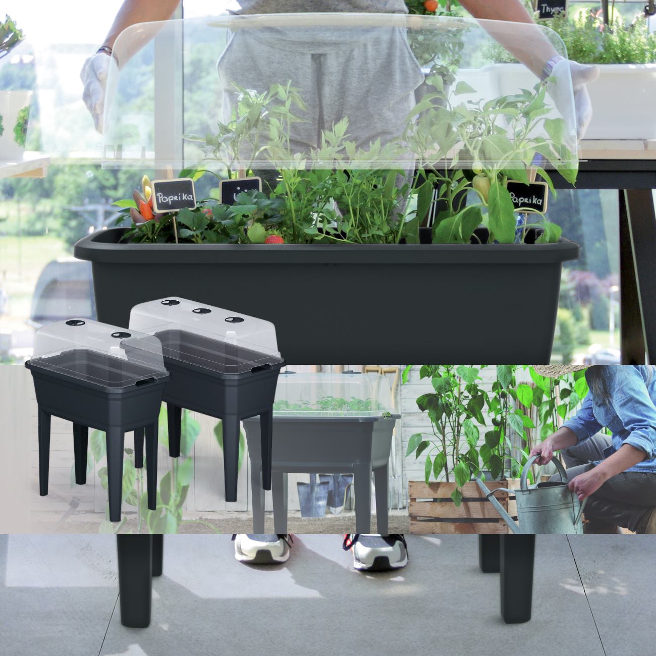Jardinera Alta Con Cubierta Prosperplast Respana Planter Ecoline De Plastico En Color Antracita 59,6 (largo) X 36,8 (ancho) X 75,3 (alto) Cm_3