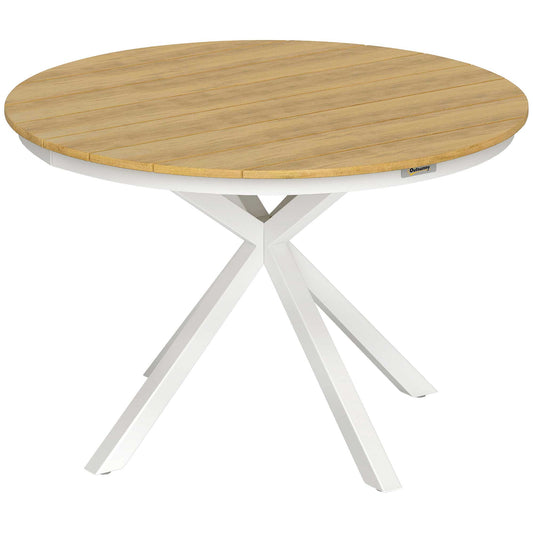Outsunny Mesa De Jardín Redonda Ø118x74 Cm Con Estructura De Aluminio Teca_0