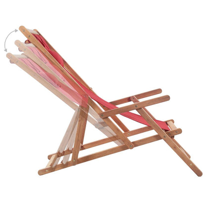 Vidaxl Silla De Playa Plegable De Tela Y Estructura De Madera Roja_4