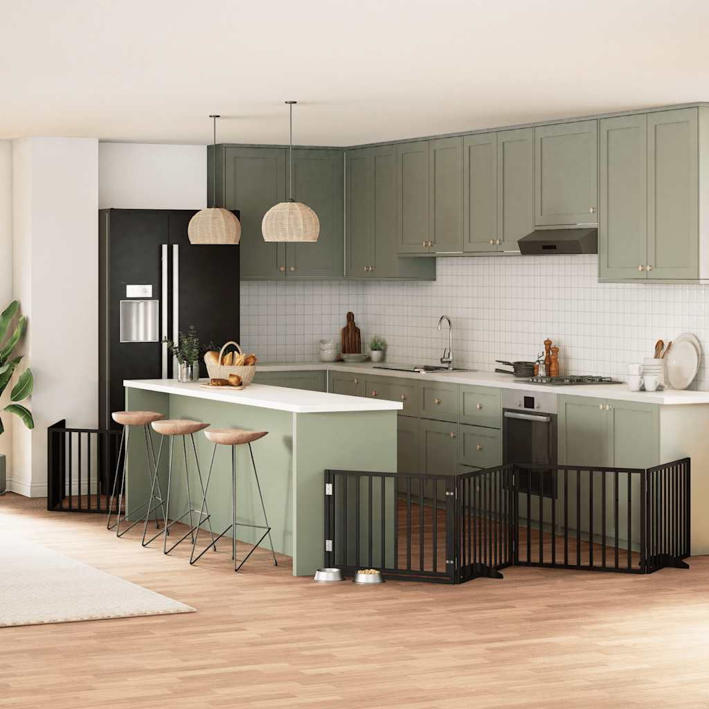Vidaxl Puerta De Perros Plegable 12 Paneles Madera Álamo Negra 960 Cm_1
