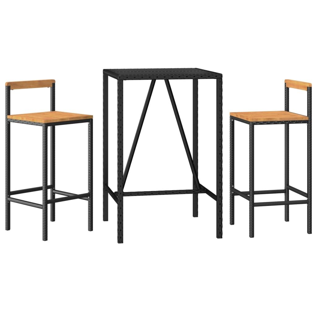 Vidaxl Mesa Bar Y Taburetes Jardín 3 Pzas Madera Acacia Ratán Pe Negro_0