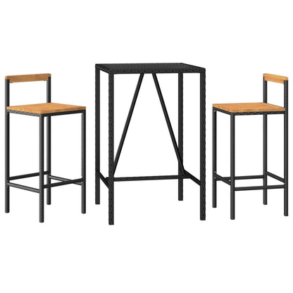 Vidaxl Mesa Bar Y Taburetes Jardín 3 Pzas Madera Acacia Ratán Pe Negro_0