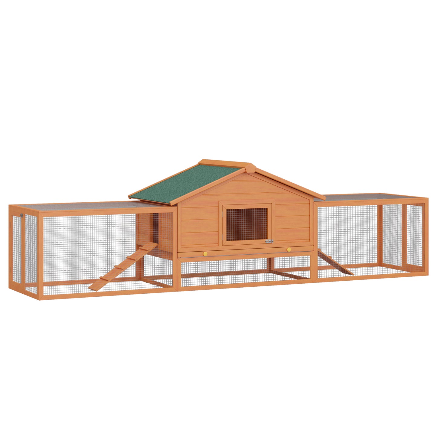 Pawhut Conejera Madera 309x79x86 Cm Para 2-4 Conejos 2 Corral Bandeja Extraíble_0