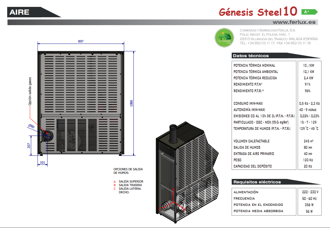 Bricosol Estufa De Pellets Genesis Steel 10 Negro De Ferlux_3
