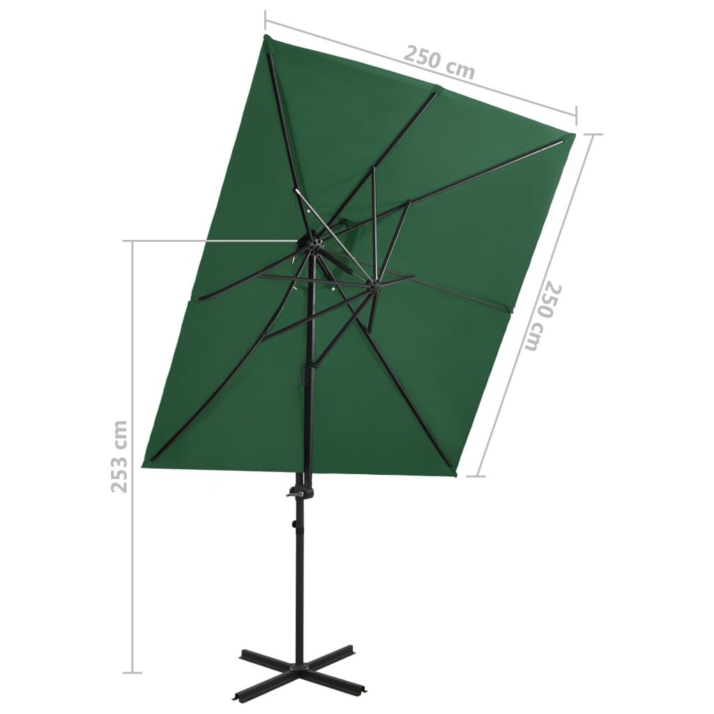 Vidaxl Sombrilla Jardín Voladiza Con Cubierta Doble Verde 250x250 Cm_2