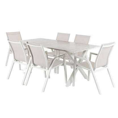 Conjunto De Mesas Y Sillas De Jardín, Aluminio Sofisticado, Aluminio Y Textilene, Color Blanco, Mesa: 190x90x75 Silla: 90x66x56_0